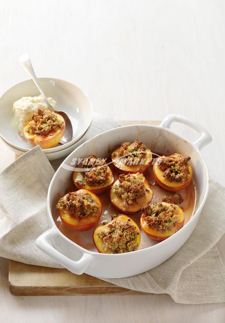 Nectarines with coconut & pistachio crumble