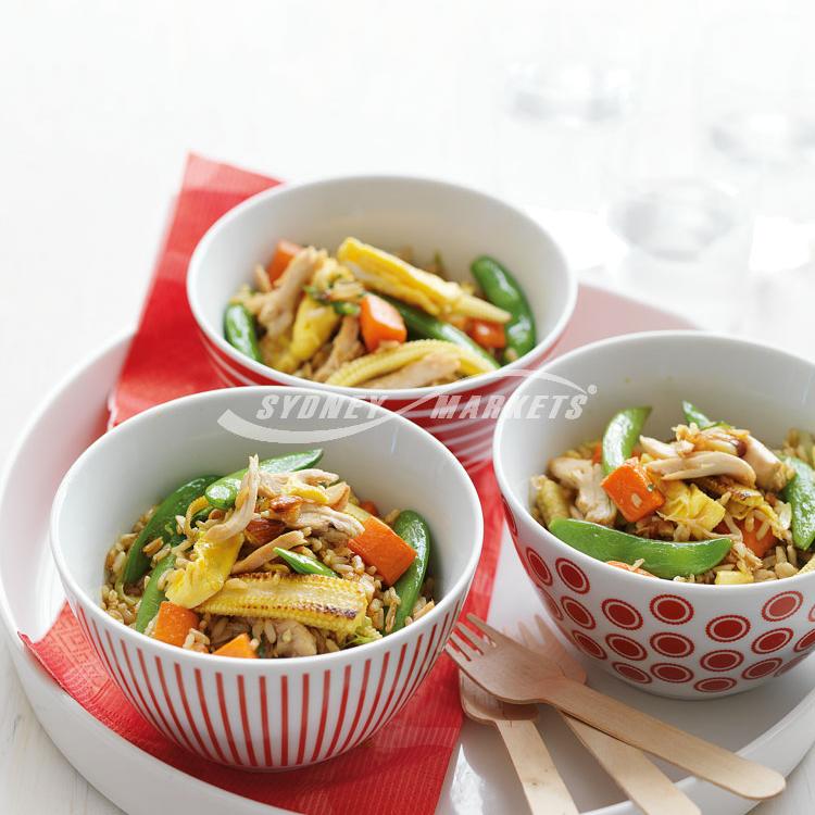 Quick veggie & chicken brown rice