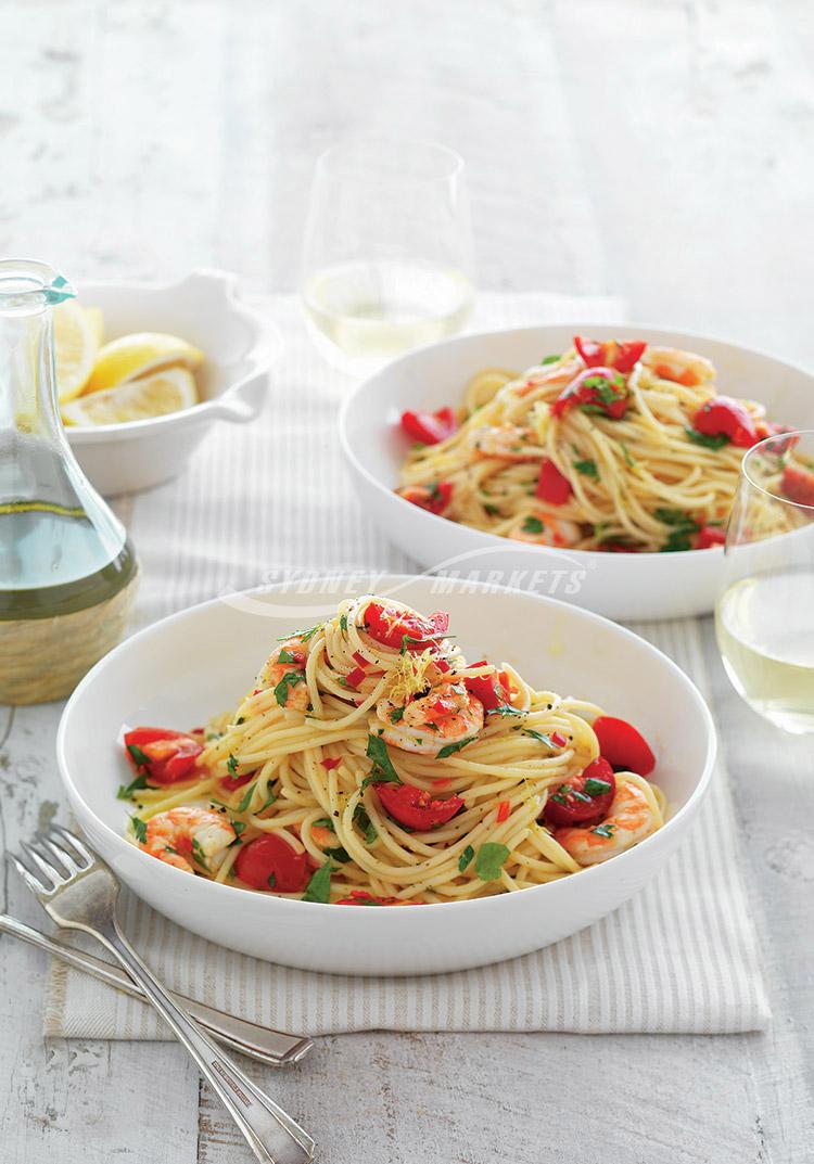 Tomato, chilli & prawn spaghetti